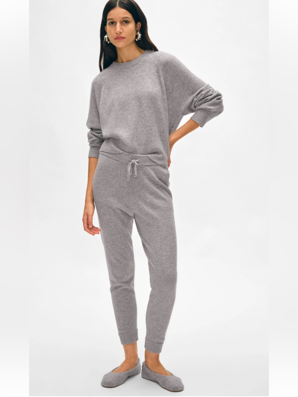 White + Warren Gray Knit Jogger Set